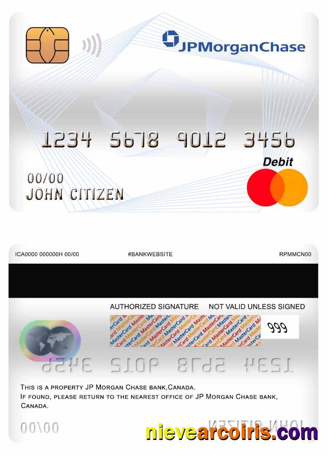 Canada JP Morgan Chase Bank mastercard debit card